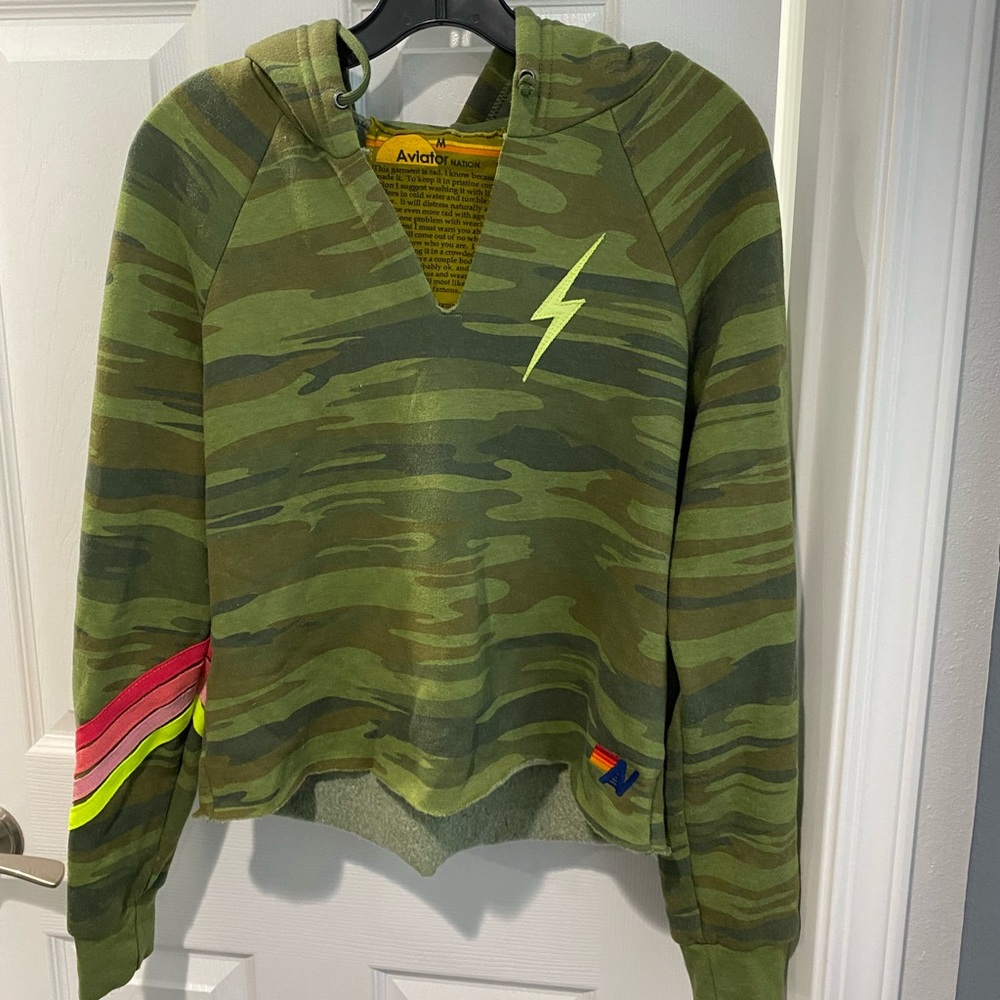Aviator Nation Bolt Stitch Classic 4 Stripe Cropped Hoodie Size MEDIUM